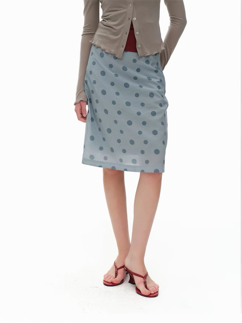 Light Blue Polka Dot Knee-Length Skirt